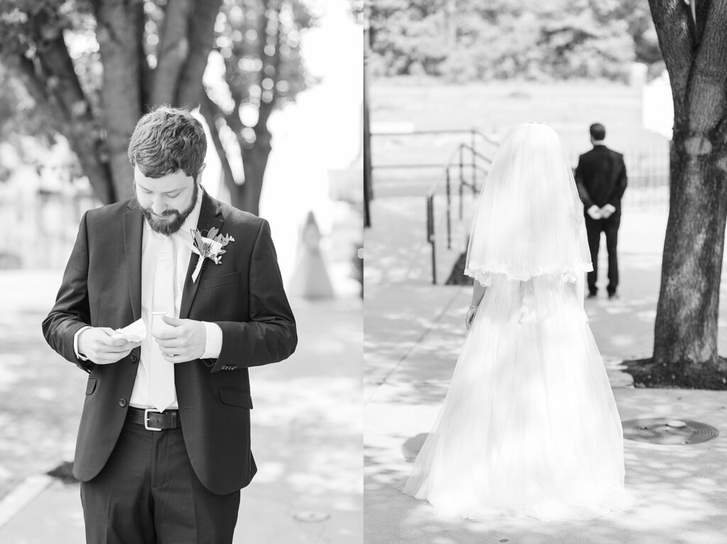 Groom preparing to see his Bride during a First Look. Photo taken by Dripping Springs TX based Lydia Teague Photography. 