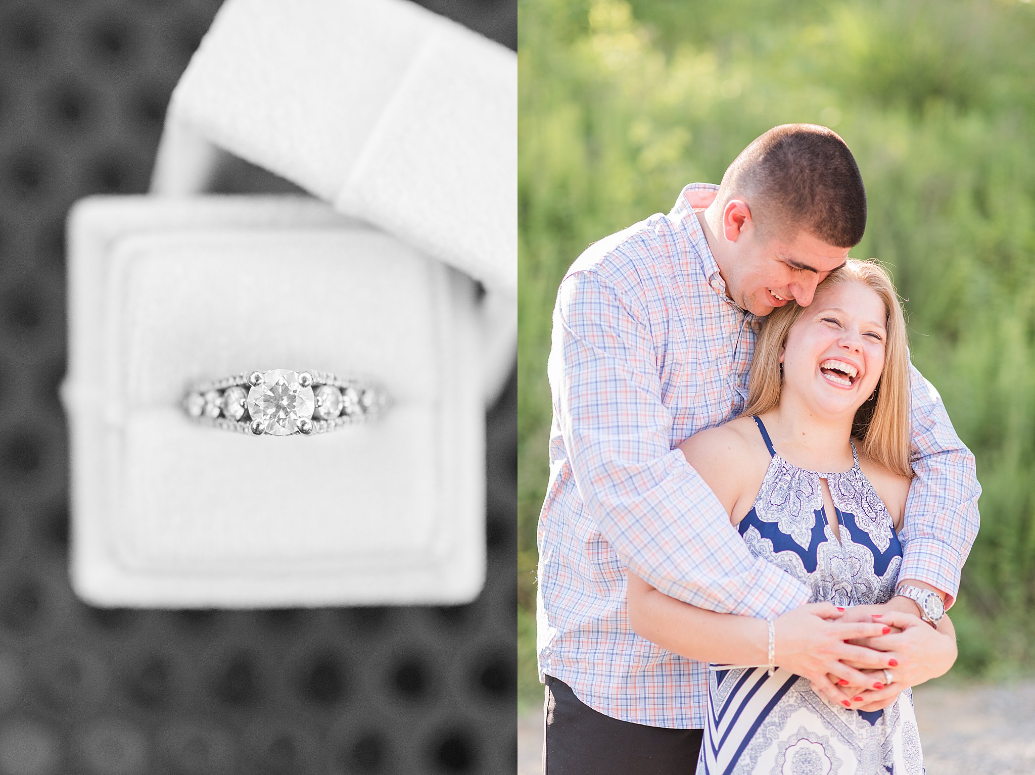 Couple in Northern Virginia vineyard and an engagement ring