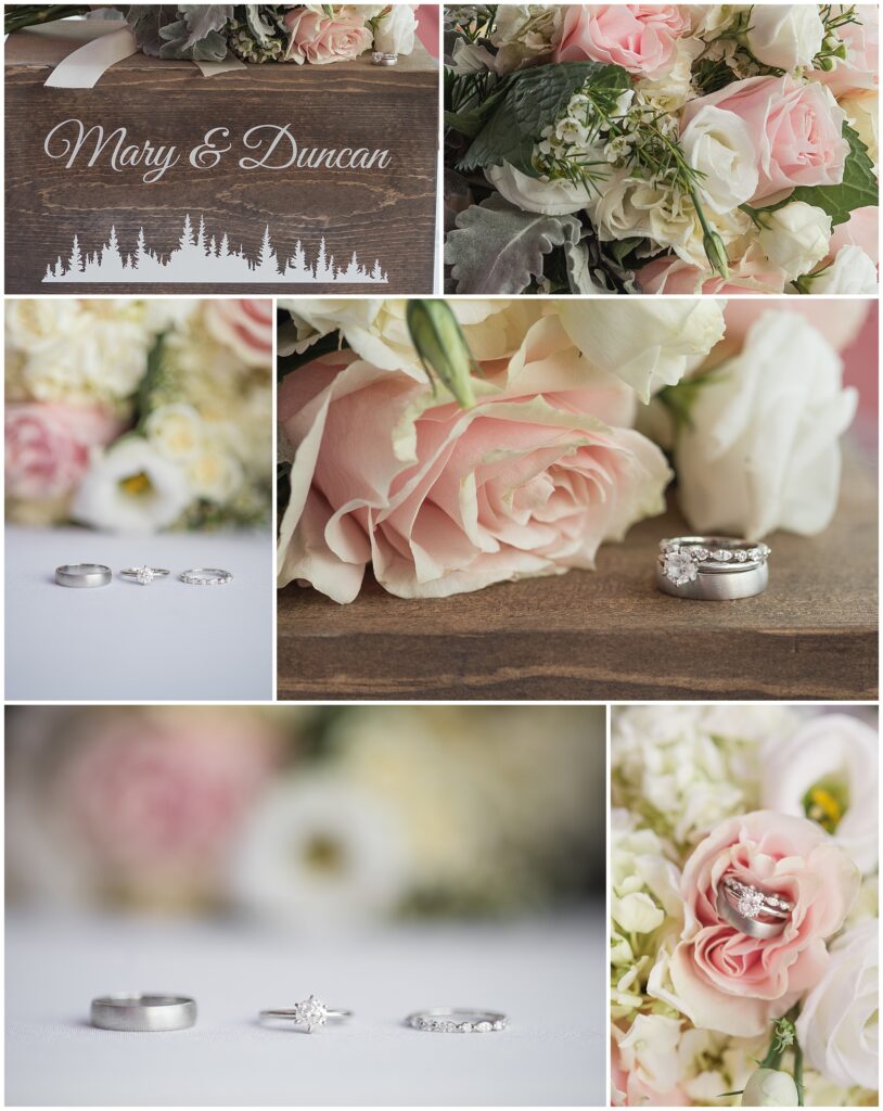 blush pink bridal bouquet wooden card box