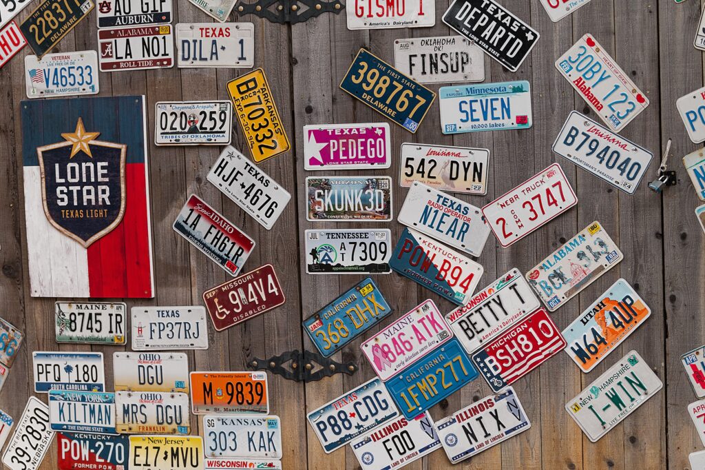 License plate wall in Luckenbach