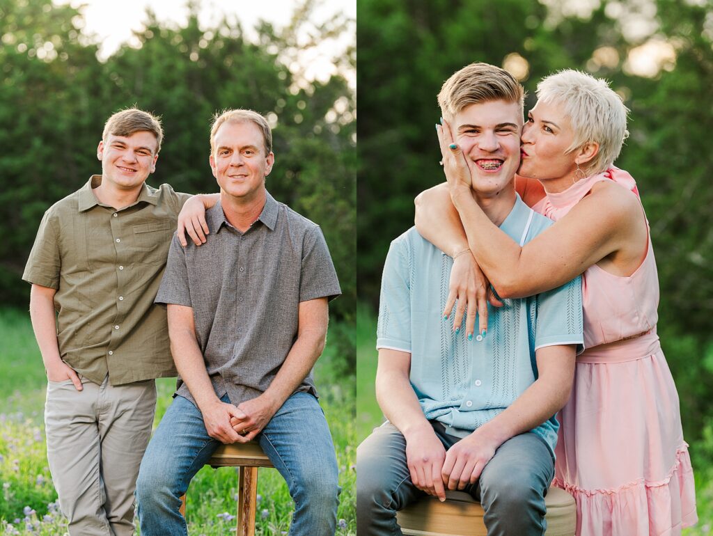 Individual Portraits with each teen boy and their parent. Casually interacting and smiling