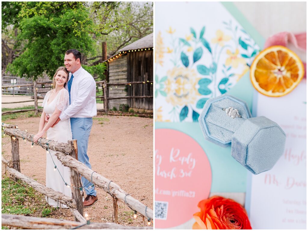 Luckenbach Wedding with beautifully paired Something blue and oranges and pinks.  Photo taken by Dripping Springs TX based Lydia Teague Photography. 