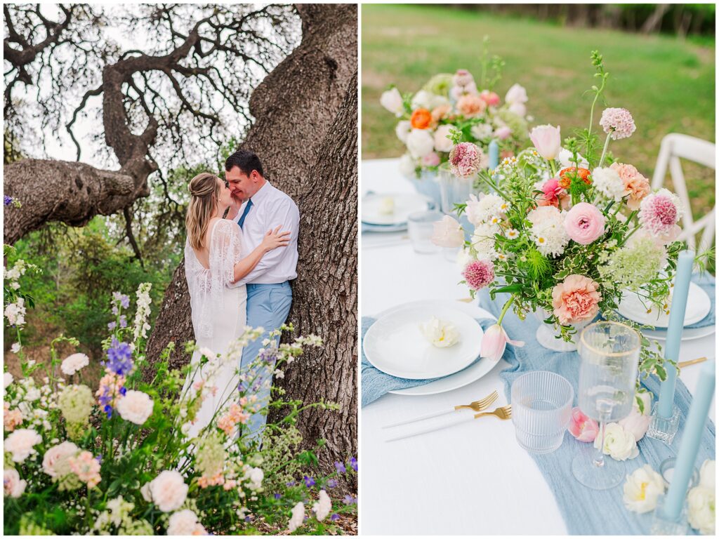 Kissing under the Live Oak trees. Photo taken by Dripping Springs TX based Lydia Teague Photography. 