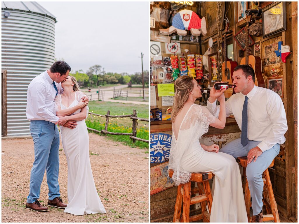 Couple sharing a drink at a bar in Luckenbach Texas. Photo taken by Dripping Springs Tx based Lydia Teague Photography. 