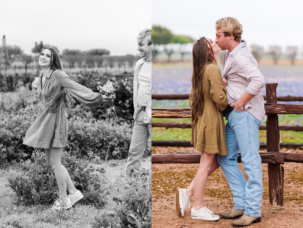 Young Couple's Engagement session in the rain in the Texas Hill Country. Photo taken by Dripping Springs TX based Lydia Teague Photography.